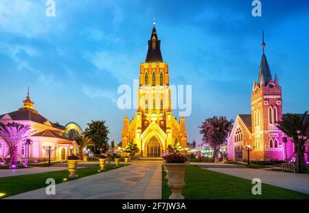 L'edificio della chiesa sull'Isola di Haihua, Hainan, Cina Foto Stock