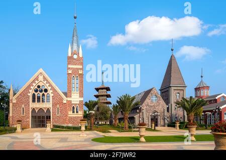 L'edificio della chiesa sull'Isola di Haihua, Hainan, Cina Foto Stock