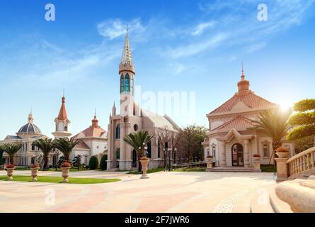 L'edificio della chiesa sull'Isola di Haihua, Hainan, Cina Foto Stock