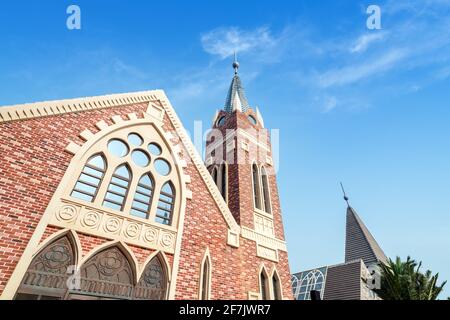 L'edificio della chiesa sull'Isola di Haihua, Hainan, Cina Foto Stock