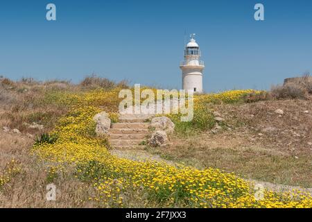 Faro di Paphos sull'isola di Cipro Foto Stock