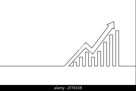 Freccia su linea continua singola. Disegno di concetto di finanza economica di grafico di profitto in crescita. Un'illustrazione vettoriale del disegno del contorno dello schizzo Illustrazione Vettoriale