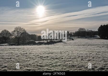 Alba panoramica da un sentiero del Camino di Santiago Foto Stock