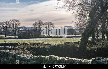 Alba panoramica da un sentiero del Camino di Santiago Foto Stock