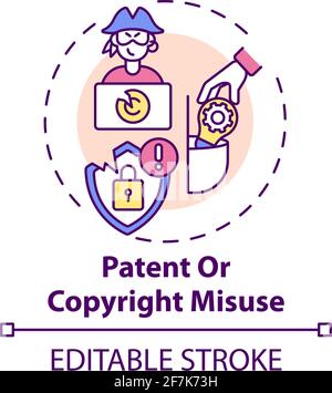 Icona del concetto di abuso di brevetti e copyright Illustrazione Vettoriale