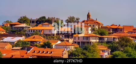 La vista sulla valle di Signagi e Alazani, Georgia. Sighnaghi città d'amore in Georgia, regione di Kakheti Foto Stock