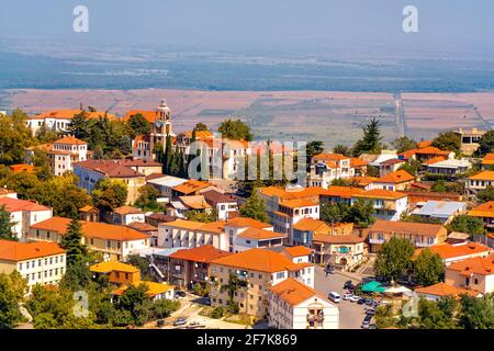 La vista sulla valle di Signagi e Alazani, Georgia. Sighnaghi città d'amore in Georgia, regione di Kakheti Foto Stock