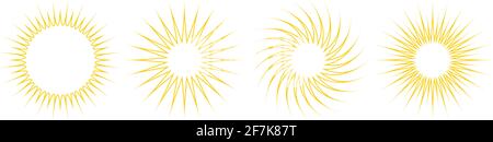Insieme di simboli vettoriali frastagliati del contorno solare o solare su uno sfondo bianco isolato. Illustrazione del risparmio energetico. Illustrazione Vettoriale
