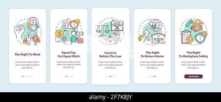 Diritti dei lavoratori migranti onboarding pagina app mobile con concetti Illustrazione Vettoriale