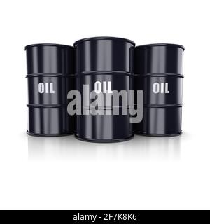 Barili di petrolio su un bianco. immagine 3d Foto Stock