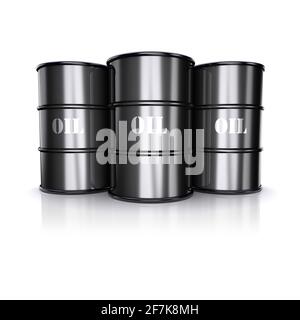 Barili di petrolio su un bianco. immagine 3d Foto Stock