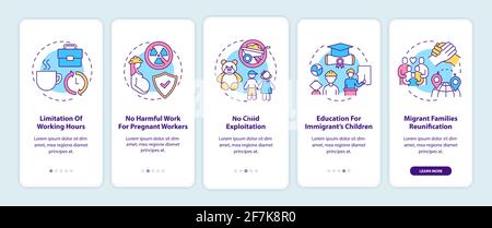 Diritti dei lavoratori migranti onboarding pagina app mobile con concetti Illustrazione Vettoriale