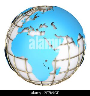 Mappa del mondo terrestre. L'Africa e l'Europa su un pianeta globo. illustrazione 3d Foto Stock