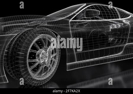 Modello 3D di auto vehicle su sfondo nero. immagine 3d rappresentata Foto Stock