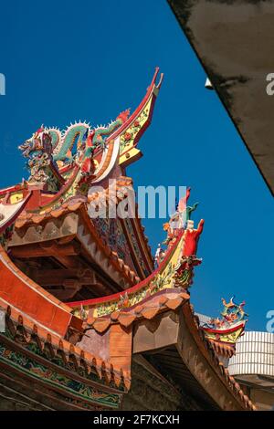 Il dettaglio architettonico di un tempio Mazu a Quanzhou, Cina. Foto Stock