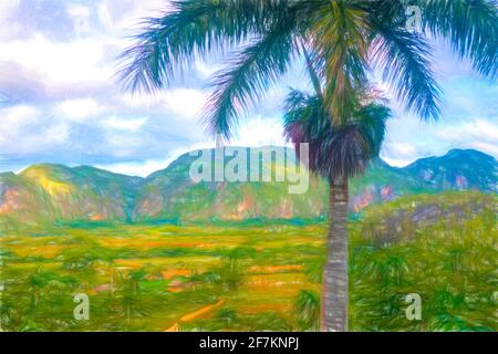 Illustrazione Valle de Vinales, Cuba Foto Stock