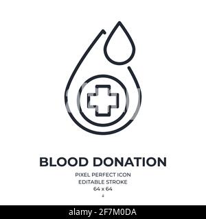 Donazione di sangue icona del contorno del tratto modificabile isolata su sfondo bianco illustrazione vettoriale. Pixel perfetto. 64 x 64. Illustrazione Vettoriale