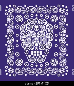 cranio e paisley, t-shirt di design vintage Illustrazione Vettoriale