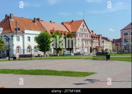 Un complesso di edifici di quattro case, costruito nel tardo XIX - inizio XX secolo. Vecchie case tedesche. Ozersk (Darkehmen, Angerapp), Russia Foto Stock