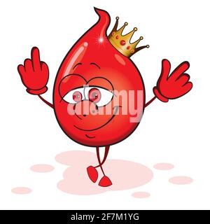 Goccia di sangue. Personaggio mascotte cartoon. Carino carattere una goccia di sangue. Carattere del giorno del donatore di sangue. Red Drop è presente. Illustrazione Vettoriale