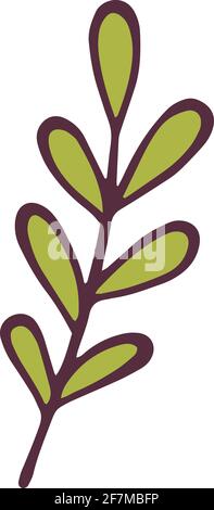 Icona del ramo di foglia verde, disegnata a mano e stile di contorno Illustrazione Vettoriale