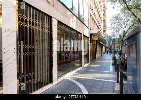 Francoforte 03/2020: Gucci chiuso a causa di Corona. Gucci è un marchio italiano di lusso di moda e pelletteria Foto Stock