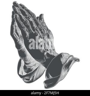 Disegno vettoriale delle mani di contorno insieme che pregano, profilo delle mani prete che pregano, tutto su sfondo bianco Illustrazione Vettoriale