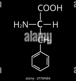 La fenilalanina è un amminoacido. Formula chimica molecolare fenilalanina aminoacido. Illustrazione vettoriale su sfondo isolato Illustrazione Vettoriale