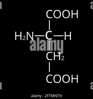 L'acido aspartico è un amminoacido. Formula molecolare chimica l'acido aspartico è un amminoacido. Illustrazione vettoriale su sfondo isolato Illustrazione Vettoriale