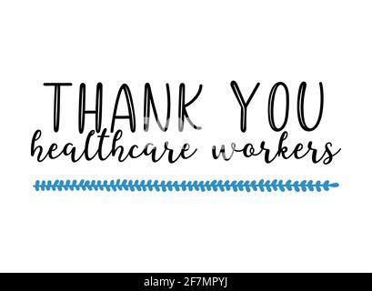 Mano abbozzata GRAZIE OPERATORI SANITARI citazione come logo. Lettere per banner, volantino, annuncio, newsletter Illustrazione Vettoriale