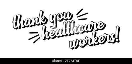 Mano abbozzata GRAZIE OPERATORI SANITARI citazione come logo. Lettere per banner, volantino, annuncio, newsletter Illustrazione Vettoriale