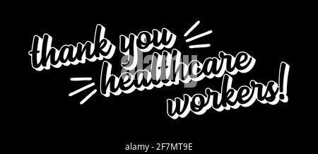 Mano abbozzata GRAZIE OPERATORI SANITARI citazione come logo. Lettere per banner, volantino, annuncio, newsletter Illustrazione Vettoriale