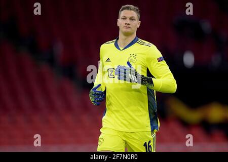 AMSTERDAM , PAESI BASSI - 8 APRILE: Portiere Kjell Scherpen di Ajax durante la partita della UEFA Europe League tra Ajax e ROMA a Johan Cruijff A. Foto Stock