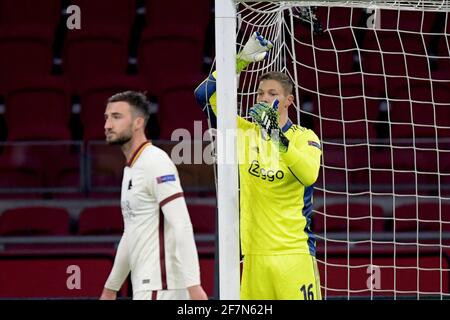 AMSTERDAM , PAESI BASSI - 8 APRILE: Portiere Kjell Scherpen di Ajax durante la partita della UEFA Europe League tra Ajax e ROMA a Johan Cruijff A. Foto Stock