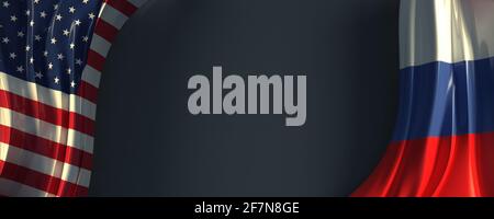 Bandiera degli Stati Uniti e della Russia. Concetto diplomatico bandiera nazionale illustrazione 3d di entrambi i paesi. Foto Stock