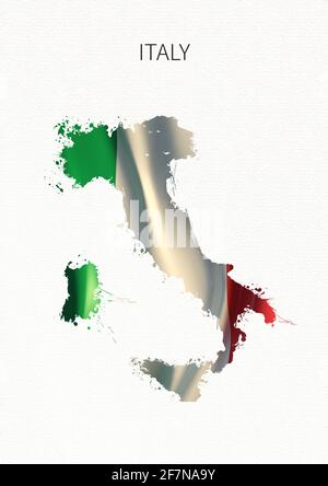 Mappe e bandiere d'Italia. Simboli nazionali di stile acquerello. Foto Stock