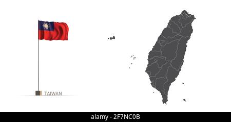 Mappa di Taiwan. Mappa dei paesi grigi e indicatore vettore di illustrazione 3d. Illustrazione Vettoriale