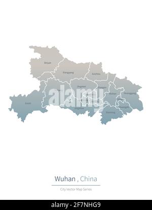 Mappa di Wuhan. Mappa vettoriale delle principali città della cina. Illustrazione Vettoriale