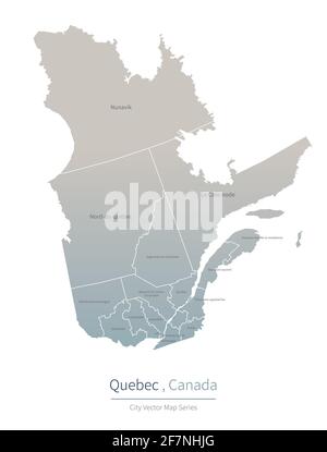 Quebec Map. Mappa vettoriale delle principali città del canada. Illustrazione Vettoriale