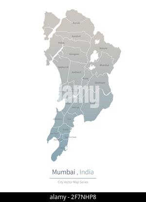 Mappa di Mumbai. Mappa vettoriale della città principale in india. Illustrazione Vettoriale