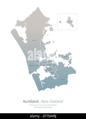 Auckland Map. Mappa vettoriale delle principali città della Nuova Zelanda. Illustrazione Vettoriale