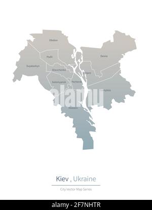 Mappa di Kiev. Mappa vettoriale della città principale in Ucraina. Illustrazione Vettoriale