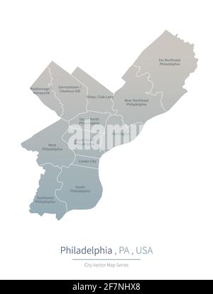 Mappa della Pennsylvania. Mappa vettoriale della città principale della Philadelpia. Illustrazione Vettoriale