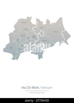 Mappa ho chi minh. Mappa vettoriale delle principali città del Vietnam. Illustrazione Vettoriale