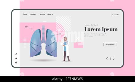 medico maschile che esamina i polmoni umani consultazione medica ispezione interna degli organi concetto di trattamento dell'esame spazio di copia orizzontale a lunghezza intera Illustrazione Vettoriale