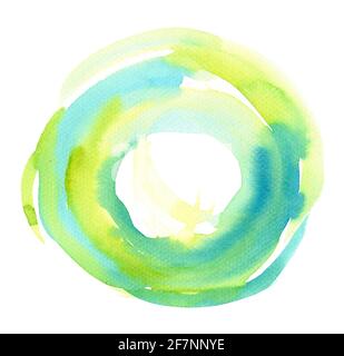 verde - blu sfondo cerchio astratto. Pittura a mano acquerello su sfondo bianco. Elemento di design grunge per poster, volantino, scheda nome, confezione pa Foto Stock