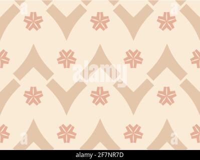 Onde chevron curve beige a V con vettore di fiori geometrici per articoli di carta stampata, web design, branding, imballaggio, oggetti di arredamento. Illustrazione Vettoriale