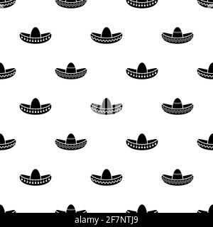 Pattern senza cuciture con sombrero. Cappelli messicani ornamento su sfondo bianco. Illustrazione vettoriale. Carta da parati Cinco De Mayo. Illustrazione Vettoriale