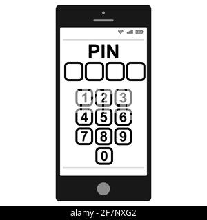 Immissione di un codice PIN su uno smartphone, codice PIN vettore numero di identificazione personale per proteggere i dati personali Illustrazione Vettoriale