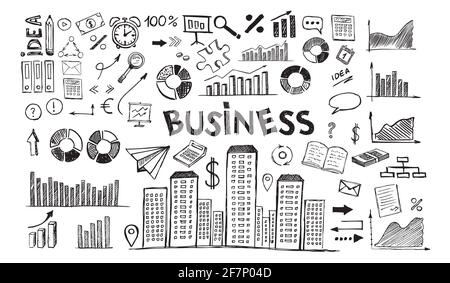 Business simboli disegnati a mano doodle modello Foto Stock